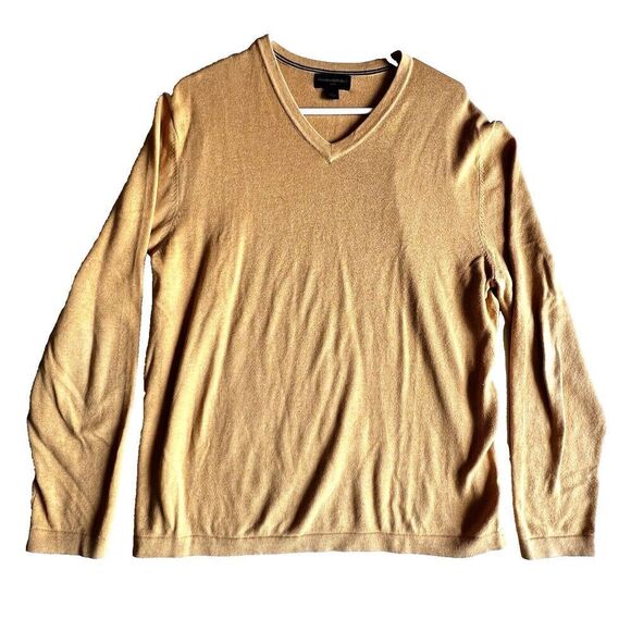 Banana Republic Luxury Blend V Neck Sweater Silk Cotton yellow Mens Sz L - Picture 1 of 6